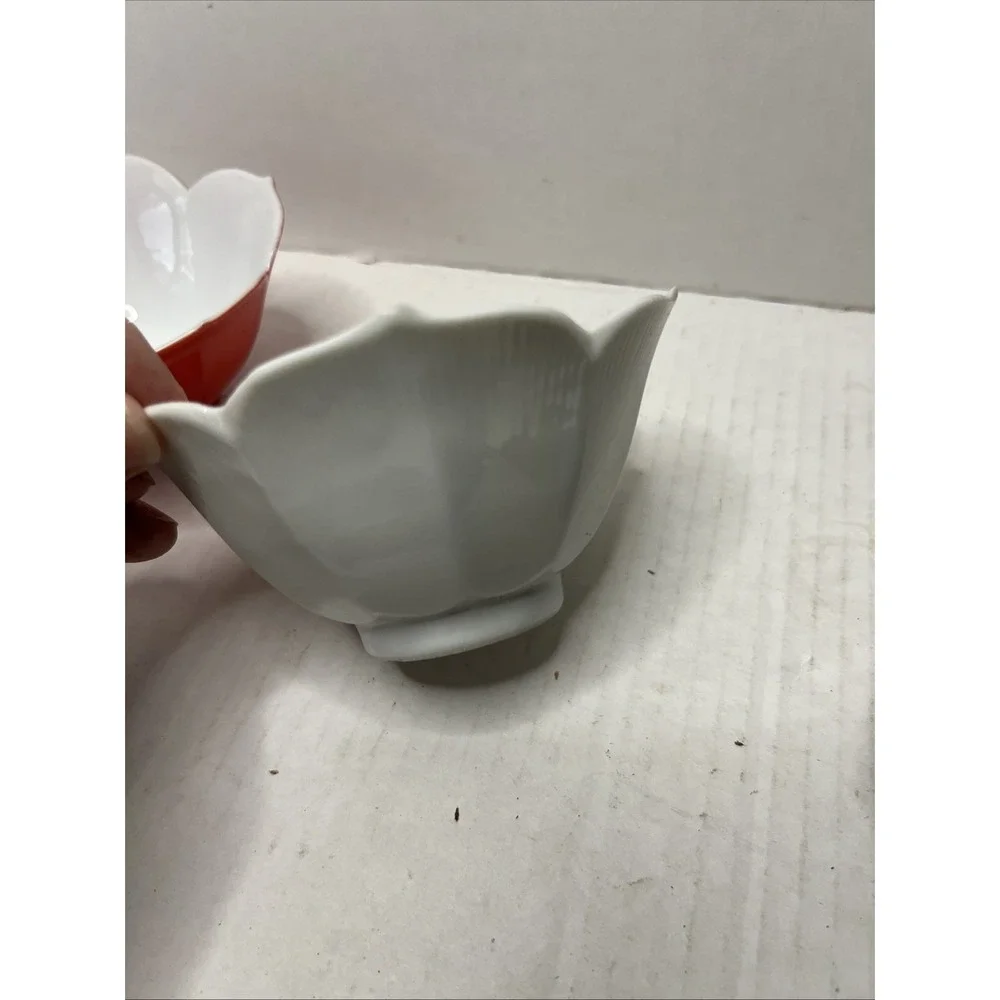 Vintage - LOTUS FLOWER MCM - Rice & Condiment Bowls - SET OF 3 Red White Black